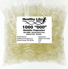 1000 EMPTY GELATIN CAPSULES SIZE 000 BULK Kosher Halal 1,000 Gel Caps Pure #000