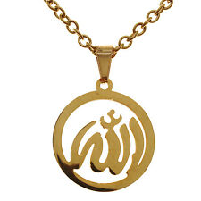18k Gold Plated Stainless Steel Muslim Islamic Allah Necklace Pendant Chain 