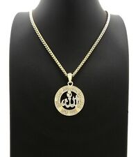 Iced Gold PT Muslim Allah Bling Pendant & Box Cuban Rope Chain Hip Hop Necklace