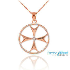 10k Rose Gold Diamond Crescent Moon and Star Islamic Pendant Necklace