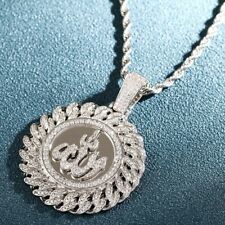 Muslim Islam Allah CZ Pendant Necklace Hip Ice Hop Out Jewelry Silver Color