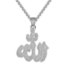 White Finish Religious Arabic Allah Charm Muslim God Micro Pave Pendant Necklace