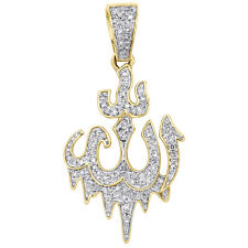 10K Yellow Gold Real Diamond Islamic Allah Arabic Pendant 1.50" Pave Charm 1/3CT