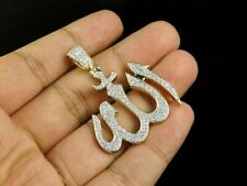 Solid White Gold Fn Bismillah Islamic Religious Diamond Pendant Charm Medallion