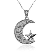 Sterling Silver Islamic Crescent Moon Pendant Necklace