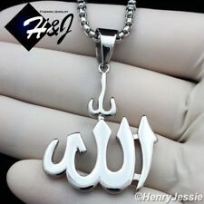 18-36"MEN Stainless Steel 3mm Silver Box Chain Plain Muslim Allah Pendant*P107