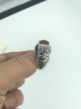 CUSTOM HANDMADE ENGRAVED MEN'S SILVER RING WITH DIAMOND CUT YEMANI AQEEQ STONE