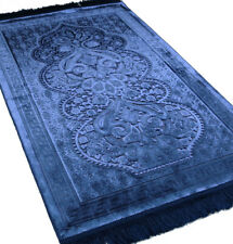 Modefa Luxury Velvet Islamic Prayer Rug Janamaz Sajjadah Paisley Navy Blue