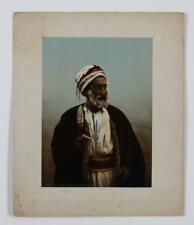 c1895 SHEIK of PALESTINE VILLAGE HOLY LAND MUSLIM LEADER w CIGARETTE photochrome