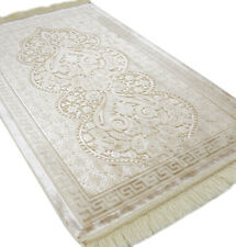 Modefa Turkish Islamic Velvet Prayer Rug Sajadah Luxury Plush Golden Ivory