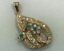 18 karat ALLAH charm 18K gold Turquoise CZ ALLAH Islamic religious charm pendant