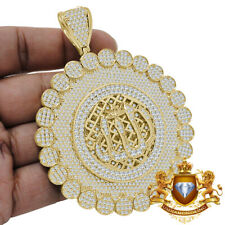 Jumbo 3.75'' 14K Gold Finish Simulated Diamond Allah Muslim Flower Pendent Charm