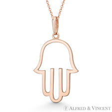 Hamsa Hand of Fatima Evil Eye Kabbalah Amulet 14k Rose Gold Luck Charm Pendant