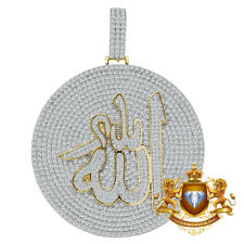 Men 925 Sterling Silver Diamond Muslim Allah Charm Pendant 14K Yellow Gold FN