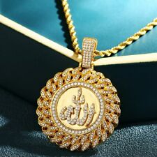 Muslim Islam Allah CZ Pendant Necklace Hip Ice Hop Out Jewelry Gold Color