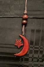 Crescent moon Muslim Redwood￼￼ Pendant And Long Rope Necklace Nice!