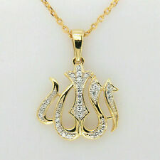 1Ct Round Diamond Islamic Allah Arabic Pendant 14K Yellow Gold Finish Free Chain