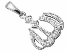 14K White Gold Finish 925 Silver "Allah" Islamic Diamond Pendant Charm 1.60 Ct