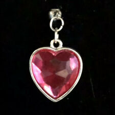 Hijab Pin, Cute Silver Tone Dangle Sparkling Hot Pink Rhinestone Heart, Islamic