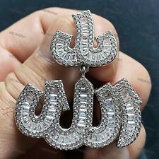 Allah Pendant Real Solid 925 Sterling Silver Islam Muslim Charm Sim Diamond 3 Ct