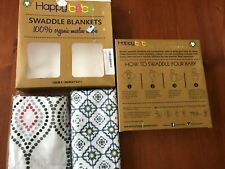 NEW (OPEN BOX): 2 HAPPY BEBE SWADDLE BLANKETS: 47"X47" 100% MUSLIM COTTON