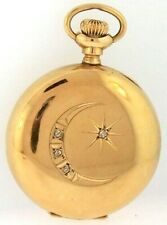 ELGIN 33mm Pocket Watch 14k Yellow Gold Star & Crescent Islam Fancy Blue Dial 