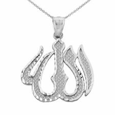 Middle Eastern Jewelry 925 Sterling Silver Islamic Allah Pendant Necklace, 18''