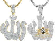 18 + Grams Real Silver 14K Gold Over Allah Muslim God Charm Pendent Chain Set