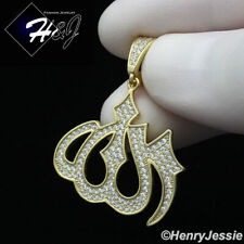 MEN WOMEN 925 STERLING SILVER ICY DIAMOND GOLD MUSLIM ALLAH CHARM PENDANT*GP212