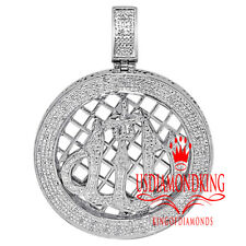 Genuine Diamonds Allah Muslim Islamic Round Charm 10K White Gold Finish Pendent