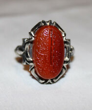 Natural Yemeni Engraved Red Aqeeq Men Sterling Silver Ring 10 خاتم عقيق يمني فضة