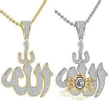 Real Sterling Silver Allah God Muslim Islamic Pendent Lab Diamond Charm + Chain