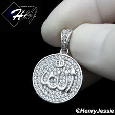 MEN 925 STERLING SILVER ICY DIAMOND SILVER MUSLIM ALLAH ROUND PENDANT*SP271