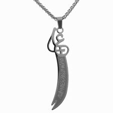 Silver Pt Stainless Steel Imam Ali Zulfiqar Zulfikar Sword Necklace Islamic Gift