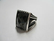 Islamic style sterling silver ring for men with diamond cut black sapphire sz 10