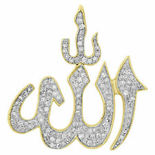10K Yellow Gold Fn Diamond Islamic Allah Arabic Pendant 0.95" Mini Charm 1/3 CT.