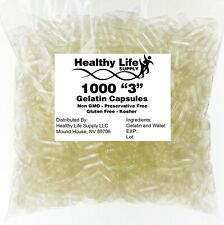 1000 EMPTY GELATIN CAPSULES SIZE 3 BULK (Kosher Halal) Gel Caps #3 Empty Pills