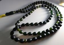 Vintage Islamic Dark Green Natural Chalcedony Gemstone Mala Prayer Bead Necklace