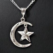 2" Tall Genuine 925 Sterling Silver Crescent Moon & Star Islam Muslim Pendant