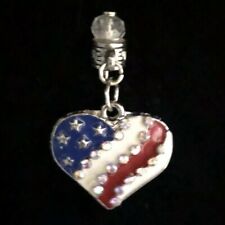 Hijab Pin, Enameled American Flag Heart W Rhinestones, Islam, Muslim, Hat Pin