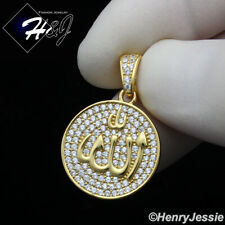 MEN 925 STERLING SILVER ICY DIAMOND GOLD MUSLIM ALLAH ROUND PENDANT*GP271