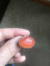 HANDMADE MEN'S SILVER RING WITH BEAUTIFUL ENGRAVED ORANGE YEMANI AQEEQ STONE