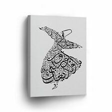 Islamic Wall Home Decor Art Whirling Dervish Dance Black and White Canvas Print