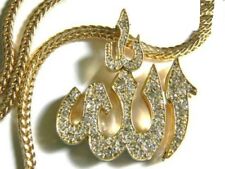 Gold Allah Muslim Religious Pendant Crystal Rap Style Hip Hop Necklace Franco