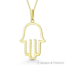 Hamsa Hand of Fatima Evil Eye Kabbalah Amulet 14k Yellow Gold Luck Charm Pendant