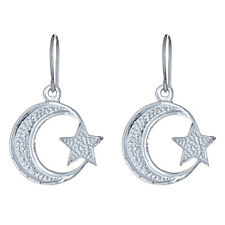 Solid .925 Sterling Silver Large Islamic Crescent Moon Earrings (Made in USA)