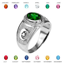 Sterling Silver Crescent Moon Band Islamic Birthstone CZ Ring