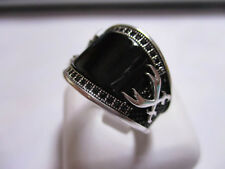 Islamic Style Sterling Silver Black Onyx  man's ring 925 silver double swords 10