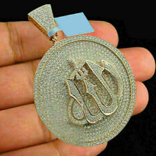 2 Inches Round Cut Diamond Allah Arabic Islamic Pendant 14k Yellow Gold Finish