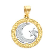 10k Real Solid Gold Islamic Crescent and Star Charm with Option to Add Chain